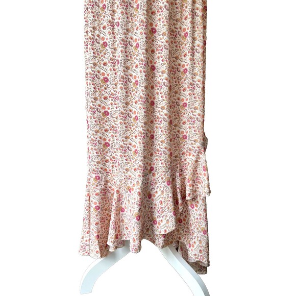Vintage Y2K Fairy Maxi Skirt M Floral Prairie Cottage Boho Asymmetric Ruffle Hem - Picture 2 of 14